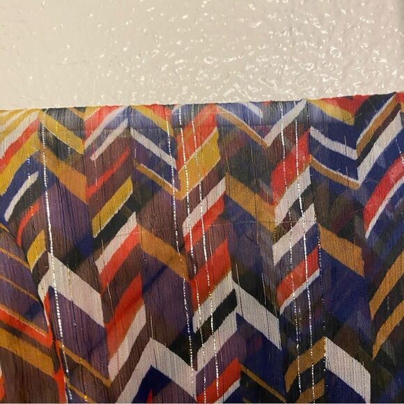Sheer lightweight colorful metallic thread silky scarf Chevron print 17x76 - Picture 5 of 9